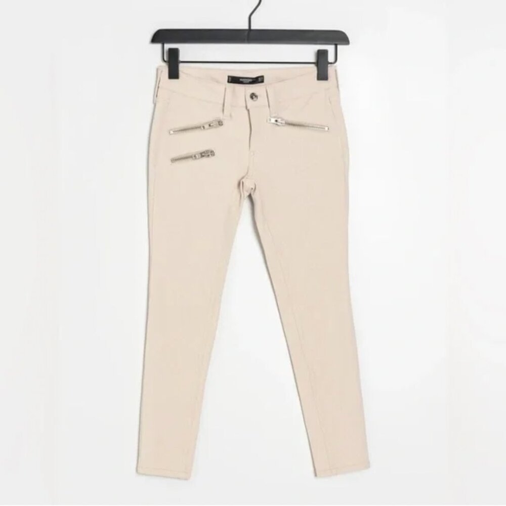 NEW Zara skinny ecru colour pants. Low waisted with zippers size 4, 36